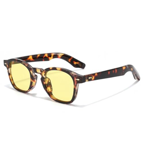 QGGNMGT Beliebte Mode Candy Farbe Frauen Sonnenbrille Vintage Nieten Männer Punk Shades Uv400 (Leopard gelb) von QGGNMGT