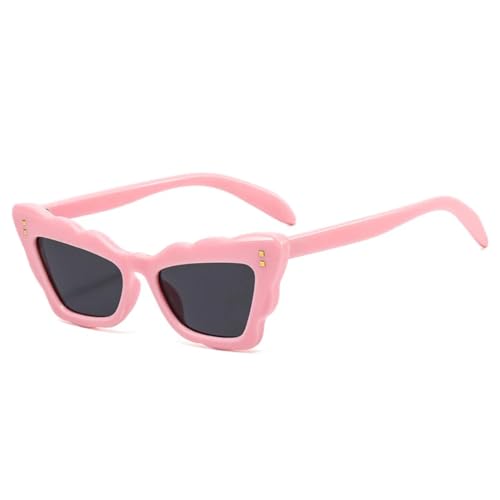 QGGNMGT Beliebte Mode Cat Eye Bunte Damen Sonnenbrille Retro Nieten Dekoration Männer Farbverlauf Shades UV400 (Rosa Grau) von QGGNMGT