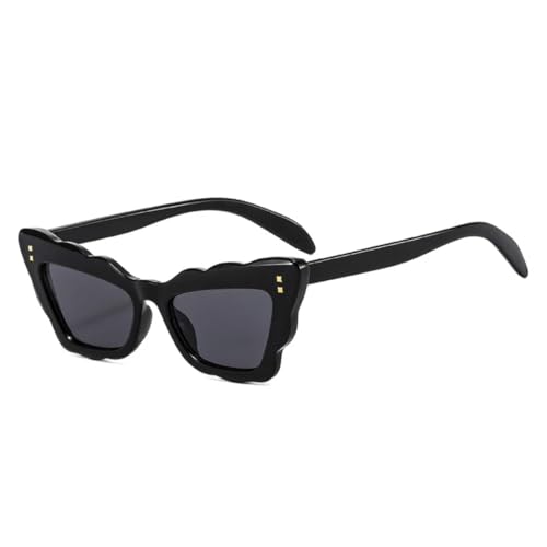 QGGNMGT Beliebte Mode Cat Eye Bunte Damen Sonnenbrille Retro Nieten Dekoration Männer Farbverlauf Shades UV400 (Schwarz Grau) von QGGNMGT