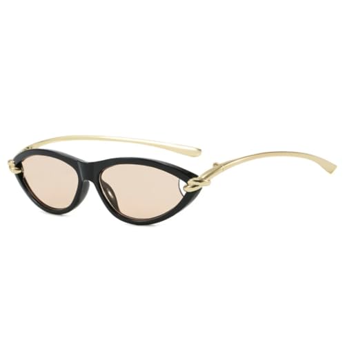 QGGNMGT Beliebte Mode Cat Eye Candy Farbe Frauen Luxus Sonnenbrille Oval Hohl Shades Uv400 Männer (Schwarz Champagner) von QGGNMGT