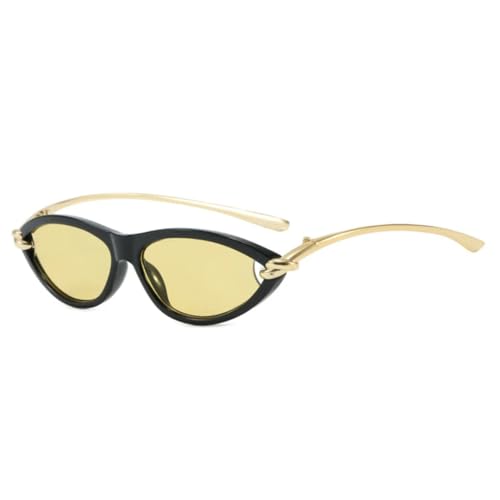 QGGNMGT Beliebte Mode Cat Eye Candy Farbe Frauen Luxus Sonnenbrille Oval Hohl Shades Uv400 Männer (Schwarz Gelb) von QGGNMGT