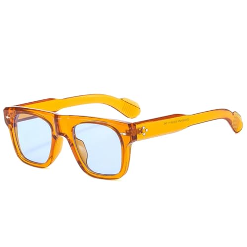 QGGNMGT Beliebte Mode Damen Sonnenbrille Retro Clear Ocean Lens Shades UV400 Herren Nieten Punk Gelb Blau (Orange Blau) von QGGNMGT