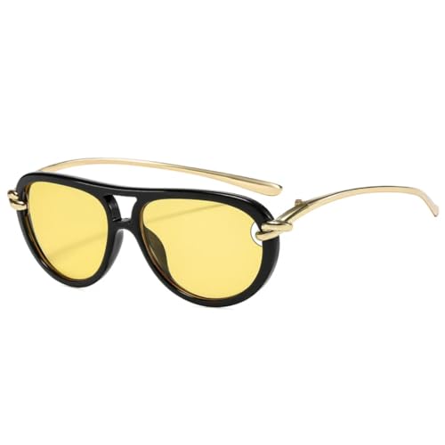 QGGNMGT Beliebte Mode Doppelbrücken Damen Luxus Sonnenbrille Oval Hohl Shades UV400 Herren (Schwarz Gelb) von QGGNMGT