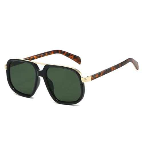 QGGNMGT Beliebte Mode Doppelsteg Sonnenbrille Damen Retro Farbverlauf Sonnenbrille UV400 Herren Outdoor (Schwarz Leopard Grün) von QGGNMGT