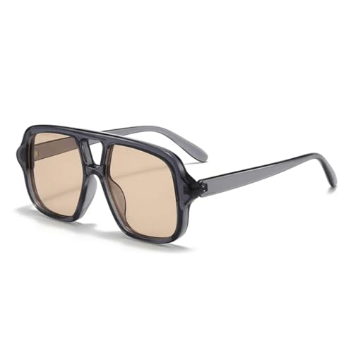 QGGNMGT Beliebte Mode Doppelstege Herren Sonnenbrille Vintage Punk Gelb Blau Shades UV400 Herren Trendy (Grau Champagner) von QGGNMGT