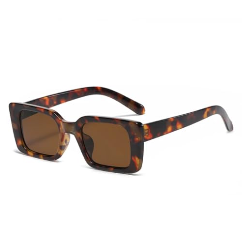 QGGNMGT Beliebte Mode Kleine Rechteckige Sonnenbrille Damen Retro Leopard Shades Uv400 Herren Trendy (Leopardentee) von QGGNMGT