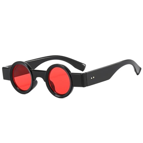 QGGNMGT Beliebte Mode Kleine Runde Sonnenbrille Damen Retro Punk Shades UV400 Herren Klare Ozeanlinse Trendige Nieten (Schwarz Rot) von QGGNMGT
