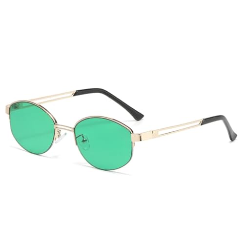 QGGNMGT Beliebte Mode Ovale Sonnenbrille Damen Vintage Halbrandlose Klare Ozeanlinsen Sonnenbrillen UV400 Brillen Herren (Goldgrün) von QGGNMGT