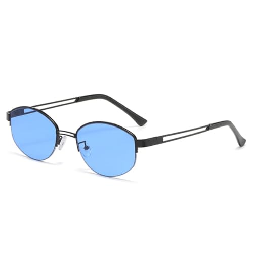 QGGNMGT Beliebte Mode Ovale Sonnenbrille Damen Vintage Halbrandlose Klare Ozeanlinsen Sonnenbrillen UV400 Brillen Herren (Schwarz Blau) von QGGNMGT