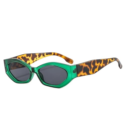 QGGNMGT Beliebte Mode Polygon Cat Eye Damen Sonnenbrille Retro Oval Brillen Shades UV400 Herren Trending (Grün Leopard Grau) von QGGNMGT