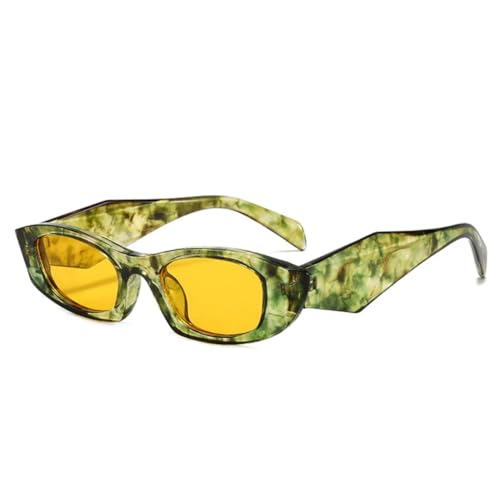 QGGNMGT Beliebte Mode Polygon Cat Eye Damen Sonnenbrille Vintage Blau Gelb Herren Shades UV400 (Grünes Muster Gelb) von QGGNMGT