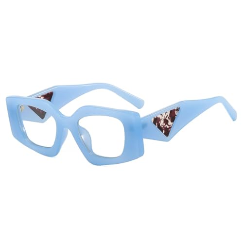 QGGNMGT Beliebte Mode Polygon Cat Eye Sonnenbrille Damen Retro Jelly Farbnuancen UV400 Herren Klare Brillenfassung (Blau klar) von QGGNMGT