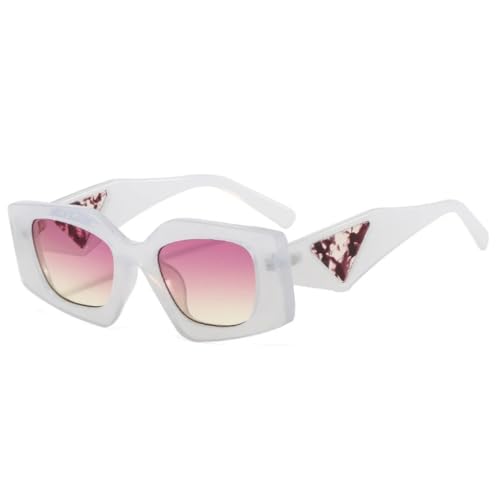 QGGNMGT Beliebte Mode Polygon Cat Eye Sonnenbrille Damen Retro Jelly Farbnuancen UV400 Herren Klare Brillenfassung (Weiß Lila Gelb) von QGGNMGT