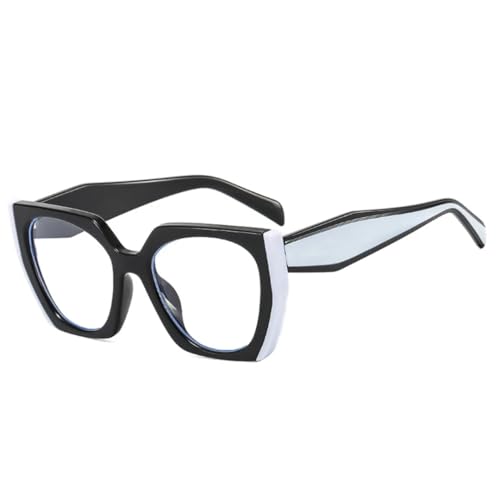 QGGNMGT Beliebte Mode Polygon Cat Eye Sonnenbrille Damen Vintage Klare Farbverlaufstöne UV400 Herren Doppelte Farbe (Schwarz Weiß Klar) von QGGNMGT