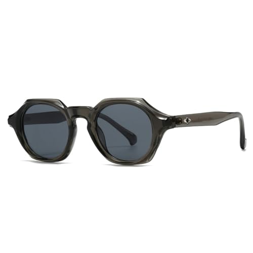QGGNMGT Beliebte Mode Polygon Damen Sonnenbrille Retro Nieten Farbverlauf Shades UV400 Herren Blau Grün (Grau Grau) von QGGNMGT