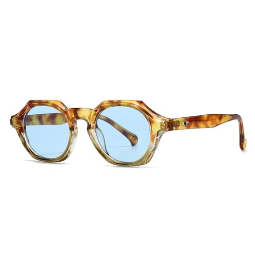 QGGNMGT Beliebte Mode Polygon Damen Sonnenbrille Retro Nieten Farbverlauf UV400 Herren Blau Grün (Bernsteinblau) von QGGNMGT