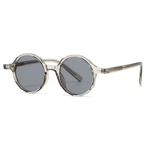QGGNMGT Beliebte Mode Polygon Runde Sonnenbrille Frauen Retro Nieten Shades UV400 Blau Grau Männer (Grau Grau) von QGGNMGT