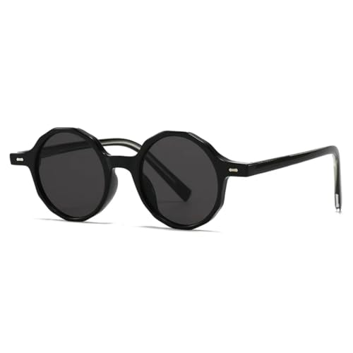 QGGNMGT Beliebte Mode Polygon Runde Sonnenbrille Frauen Retro Nieten Shades Uv400 Blau Grau Männer (Schwarz Grau) von QGGNMGT