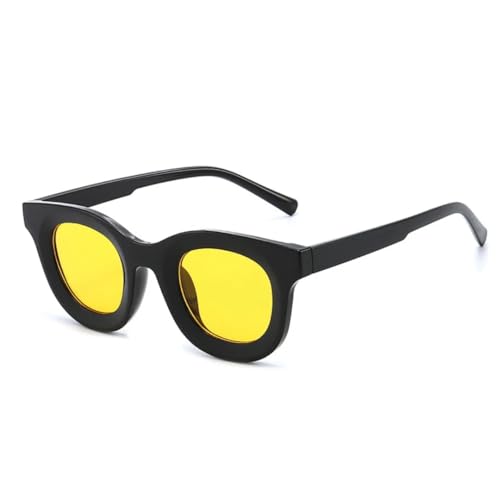 QGGNMGT Beliebte Mode Runde Bunte Damen Sonnenbrille Retro Trendy Jelly Farbe Brillen Shades Uv400 Männer (Schwarz Gelb) von QGGNMGT