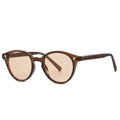QGGNMGT Beliebte Mode Runde Punk Damen Luxus Sonnenbrille Retro Nieten Herren Trend Blau Grün Shades UV400 (Braun Champagner) von QGGNMGT