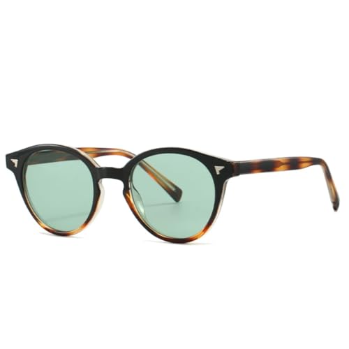 QGGNMGT Beliebte Mode Runde Punk Damen Luxus Sonnenbrille Retro Nieten Herren Trendy Blau Grün Shades UV400 (Schwarz Bernstein Grün) von QGGNMGT