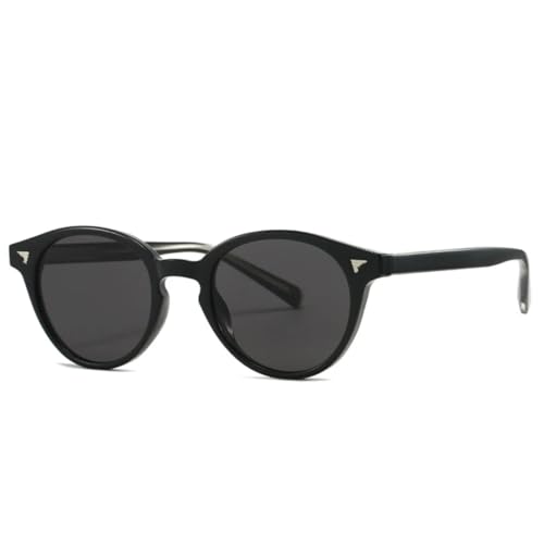 QGGNMGT Beliebte Mode Runde Punk Damen Luxus Sonnenbrille Retro Nieten Herren Trendy Blau Grün Shades UV400 (Schwarz Grau) von QGGNMGT