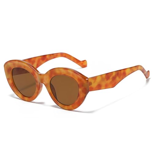 QGGNMGT Beliebte Mode Übergroße Cat Eye Damen Sonnenbrille Retro Leopard Shades UV400 Herren Trendy Oval (Bernsteintee) von QGGNMGT