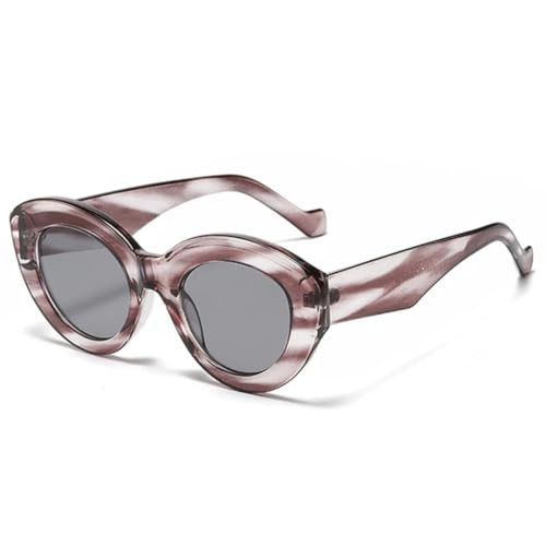 QGGNMGT Beliebte Mode Übergroße Cat Eye Damen Sonnenbrille Retro Leopard Shades UV400 Herren Trendy Oval (Grau gestreift Grau) von QGGNMGT