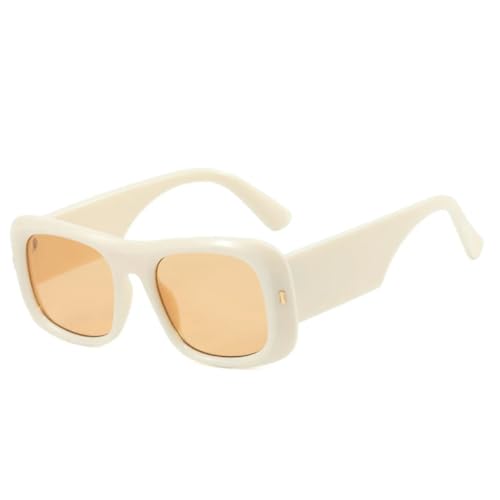 QGGNMGT Beliebte modische Sonnenbrille in Bonbonfarben für Damen, Retro-Nieten, Herren, trendig, breite Beine, Farbverlauf, UV400 (Beige-Champagner) von QGGNMGT