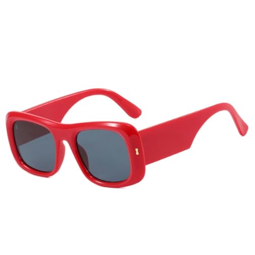 QGGNMGT Beliebte modische Sonnenbrille in Bonbonfarben für Damen, Retro-Nieten, Herren, trendig, breite Beine, Farbverlauf, UV400 (rot-grau) von QGGNMGT