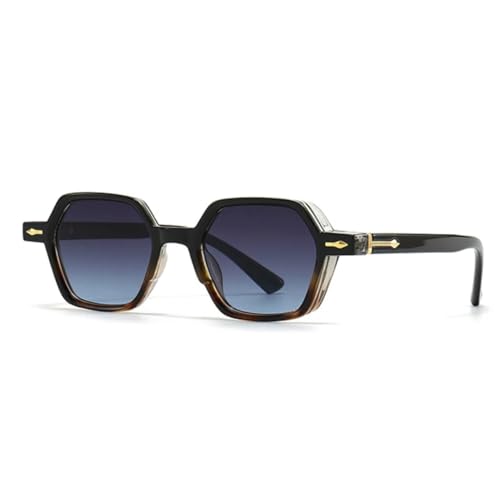 QGGNMGT Beliebte modische kleine Polygon-Sonnenbrille für Damen, Farbverlauf, UV400, für Herren, trendige Nietendekoration (schwarz, grau, blau) von QGGNMGT