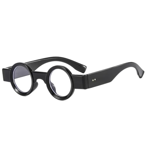 QGGNMGT Beliebte modische kleine runde Sonnenbrille für Damen, Retro-Punk-Sonnenbrille, UV400, klare Ozeanlinse, trendige Nieten (schwarz klar) von QGGNMGT
