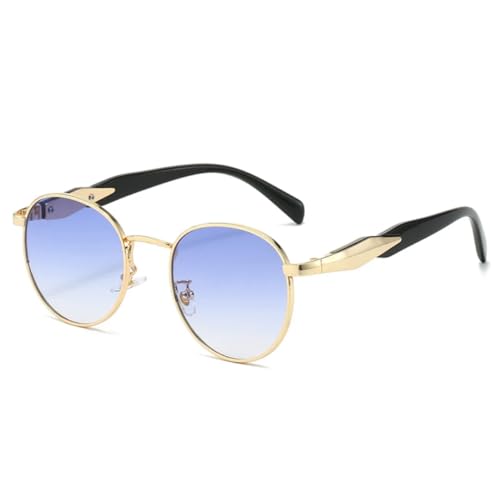 QGGNMGT Beliebte modische ovale Sonnenbrille für Damen, modisch, klare Farbverlaufstöne, UV400, für Herren im Trend (goldblauer Farbverlauf) von QGGNMGT