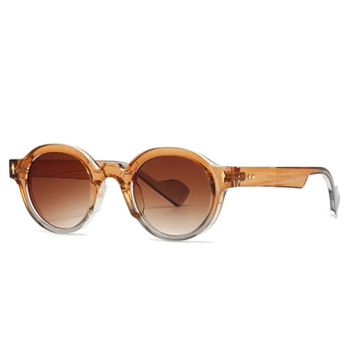 QGGNMGT Beliebte modische runde Sonnenbrille für Damen, Punk-Nieten, Farbverlauf, UV400, für Herren, Retro (Orange Tea Gradient) von QGGNMGT