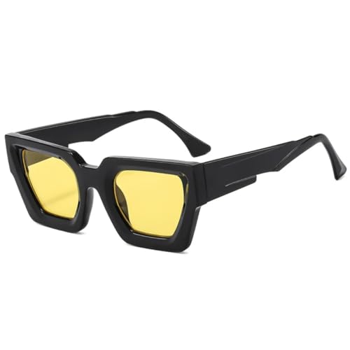 QGGNMGT Cat Eye Damenmode Outdoor Sonnenbrille Retro Gelb Blaue Linse UV400 Herren Trendy (Schwarz Gelb) von QGGNMGT