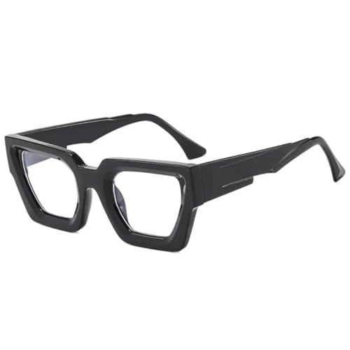 QGGNMGT Cat Eye Damenmode Outdoor Sonnenbrille Retro Gelb Blaue Linse UV400 Herren Trendy (Schwarz klar) von QGGNMGT