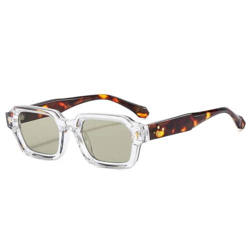 QGGNMGT Damen-Sonnenbrille, modisch, mit Farbverlauf, UV400, für Herren, Retro-Nieten, zweifarbig (klar, hellgrün) von QGGNMGT