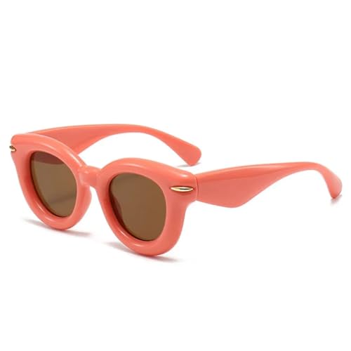 QGGNMGT Damenmode Ovale Sonnenbrille in Bonbonfarbe Retro Nieten Herren Trendy Punk Runde Sonnenbrille UV400 (Pink Tea) von QGGNMGT