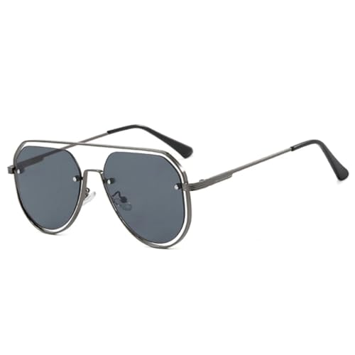 QGGNMGT Doppelsteg-Sonnenbrille für Damen, Retro, hohler Metallrahmen, Herren, Trend, Dunkelgrün (Gun Grey) von QGGNMGT