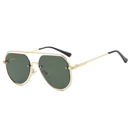 QGGNMGT Doppelsteg-Sonnenbrille für Damen, Retro, hohler Metallrahmen, Herren, Trending, Dunkelgrün (Goldenes Dunkelgrün) von QGGNMGT