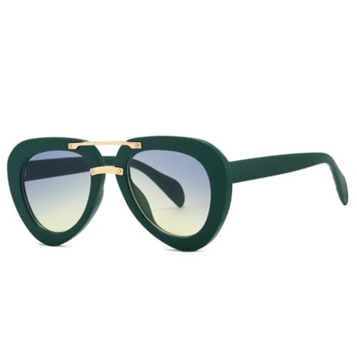 QGGNMGT Doppelsteg-Sonnenbrille für Herren, modisch, Farbverlauf, UV400, für Damen, trendig, Blaugrün (Grün, Blau, Gelb) von QGGNMGT