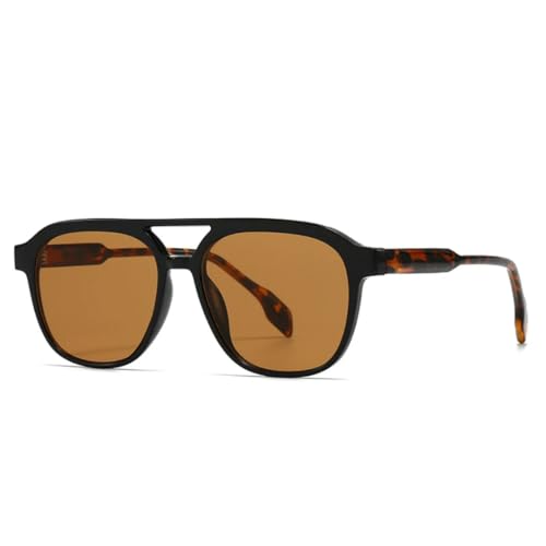 QGGNMGT Doppelstege Damen Luxus-Sonnenbrille Retro Herren Farbverlauf UV400 Sonnenbrille (Schwarzer Leopardentee) von QGGNMGT