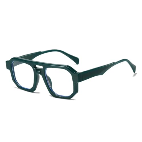 QGGNMGT Doppelstege Damen Sonnenbrille mit Farbverlauf, modischer Rahmen mit klaren Gläsern, Retro-Punk-Sonnenbrille für Herren, UV400 (grün klar) von QGGNMGT