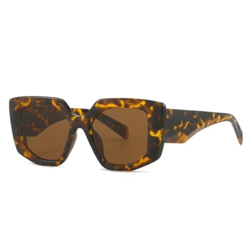 QGGNMGT Fashion Polygon Damen Candy Color Sonnenbrille Shades UV400 Retro Trendy Herren Gelb Grün (Leopardentee) von QGGNMGT