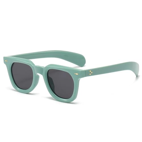 QGGNMGT Kleine Damen-Sonnenbrille mit Nietendekoration, Retro-Punk-Stil, für Herren, Gelb/Blau, UV400 (Grün/Grau) von QGGNMGT