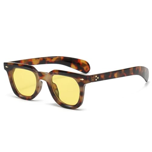 QGGNMGT Kleine Damen-Sonnenbrille mit Nietendekoration, Retro-Punk-Stil, für Herren, Gelb/Blau, UV400 (Leopardengelb) von QGGNMGT
