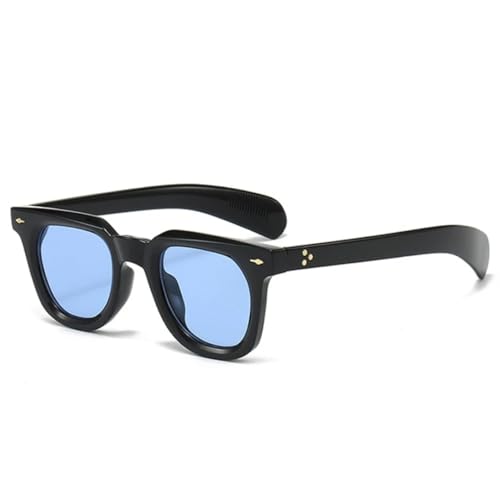 QGGNMGT Kleine Damen-Sonnenbrille mit Nietendekoration, Retro-Punk-Stil, für Herren, Gelb/Blau, UV400 (Schwarz/Blau) von QGGNMGT