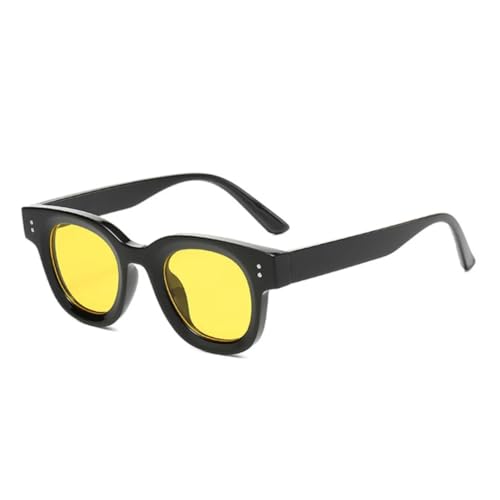 QGGNMGT Mode Damen Klare Ozeanlinse Sonnenbrille Retro Nieten Dekoration Herren Punk Leopard Shades UV400 (Schwarz Gelb) von QGGNMGT
