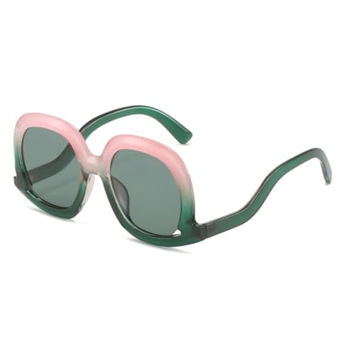QGGNMGT Modische, einzigartige ovale Sonnenbrille für Damen, modisch, bunt, Leopardenmuster, Farbverlauf, UV400, für Herren, trendig, hohl (Pink-Grün) von QGGNMGT