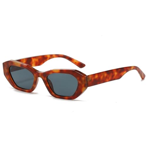 QGGNMGT Modische, unregelmäßige Cat-Eye-Sonnenbrille für Damen, UV400, Retro, Dunkelgrün, Herren, Trend-Punk-Farbverlauf (Bernsteingrau) von QGGNMGT